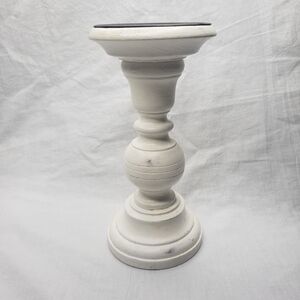 Distressed Wood Pillar Candle Holder Painted White For 3 Inch Wide Candles